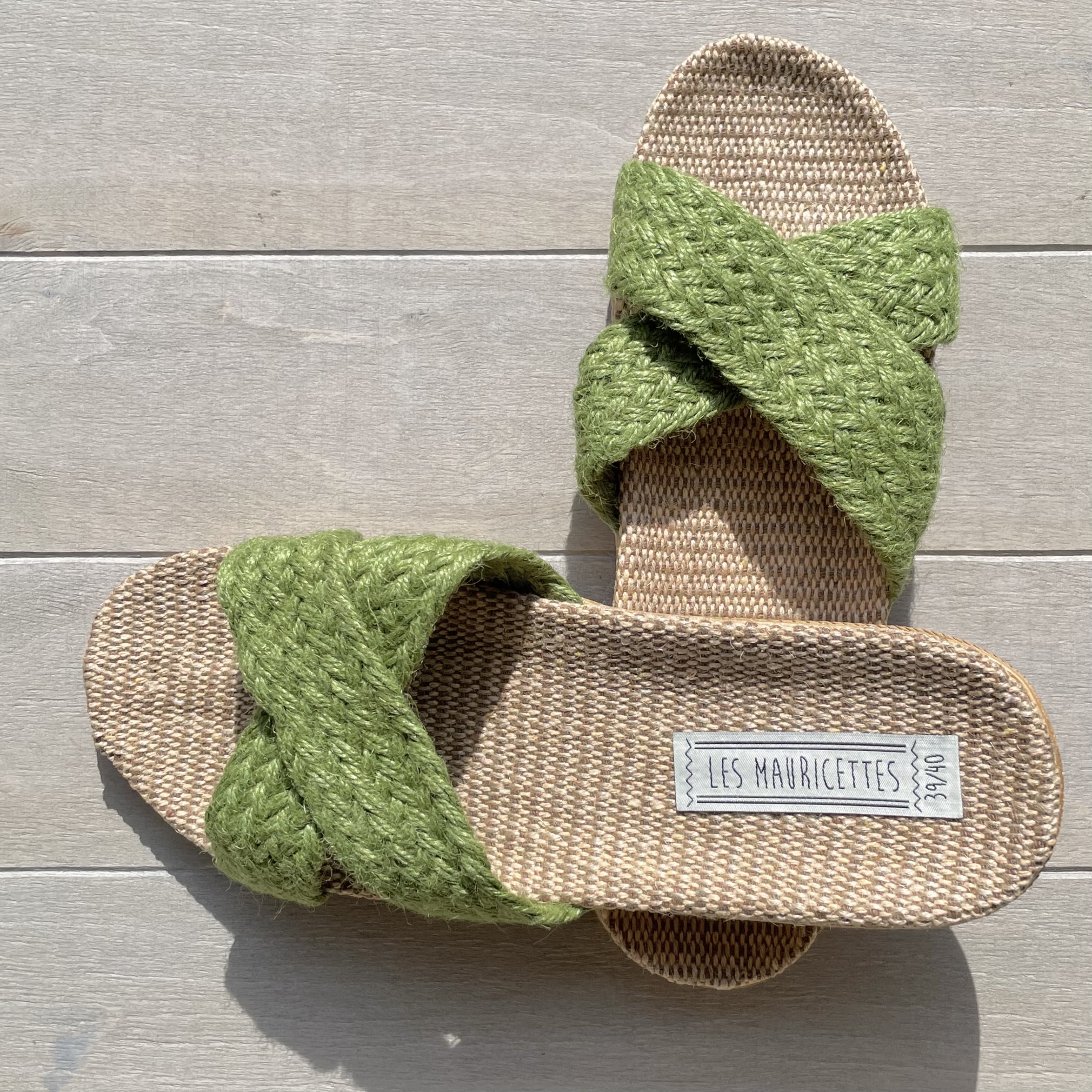 Les Mauricettes de Suzon, sandales en corde vertes légères