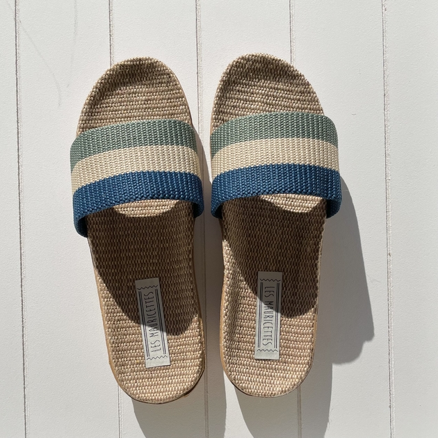 Les Mauricettes Arsene pantoufles en lin homme bleu