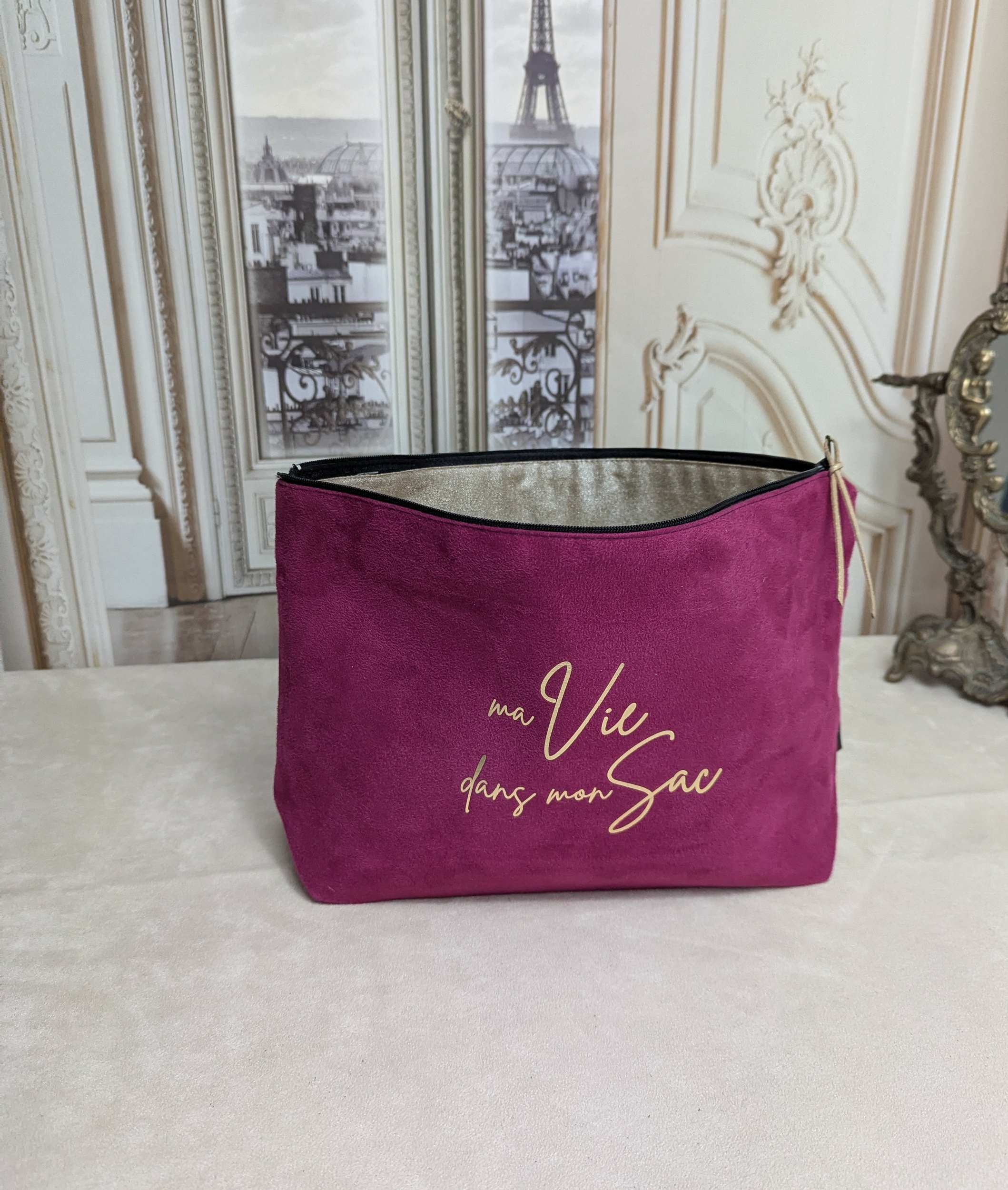 Trousse multipoches suedine fuchsia Alex Doré Paris
