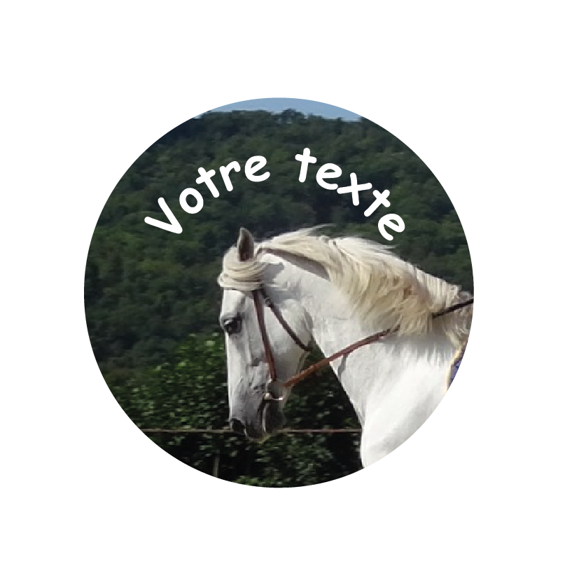 Badge 38 mm photo cheval et texte