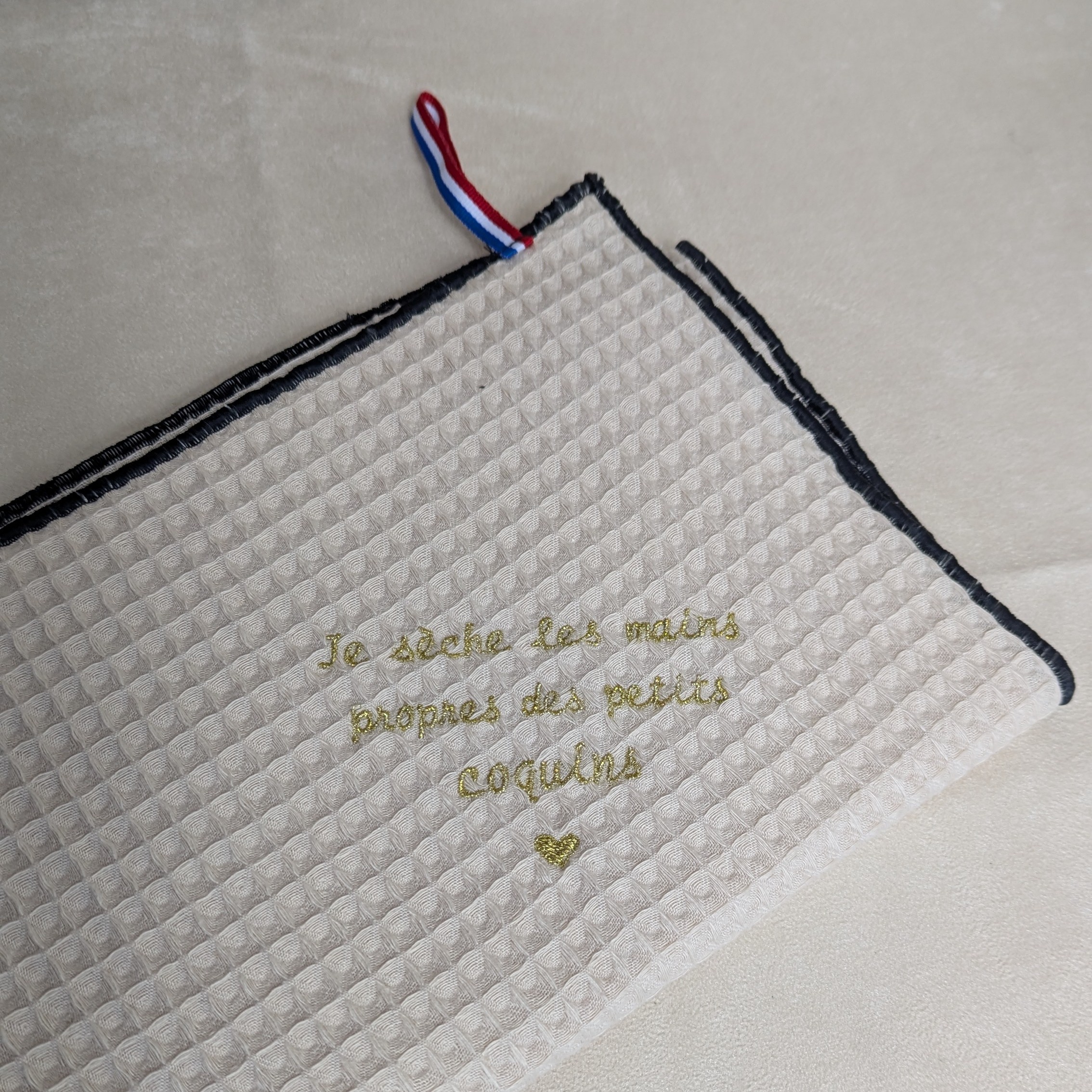 Torchon en coton écru nid dabeille Alex Doré Paris Personnalisable coquins