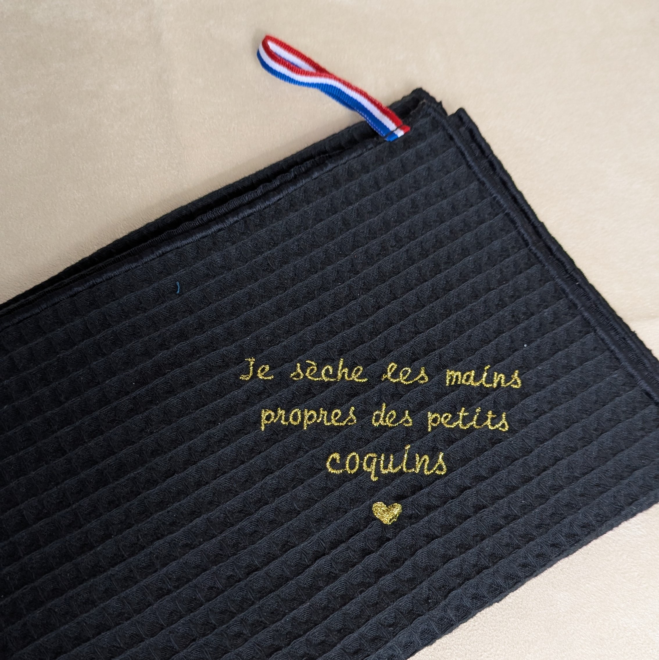 Torchon nid d'abeille WAFFLE brodé Coq