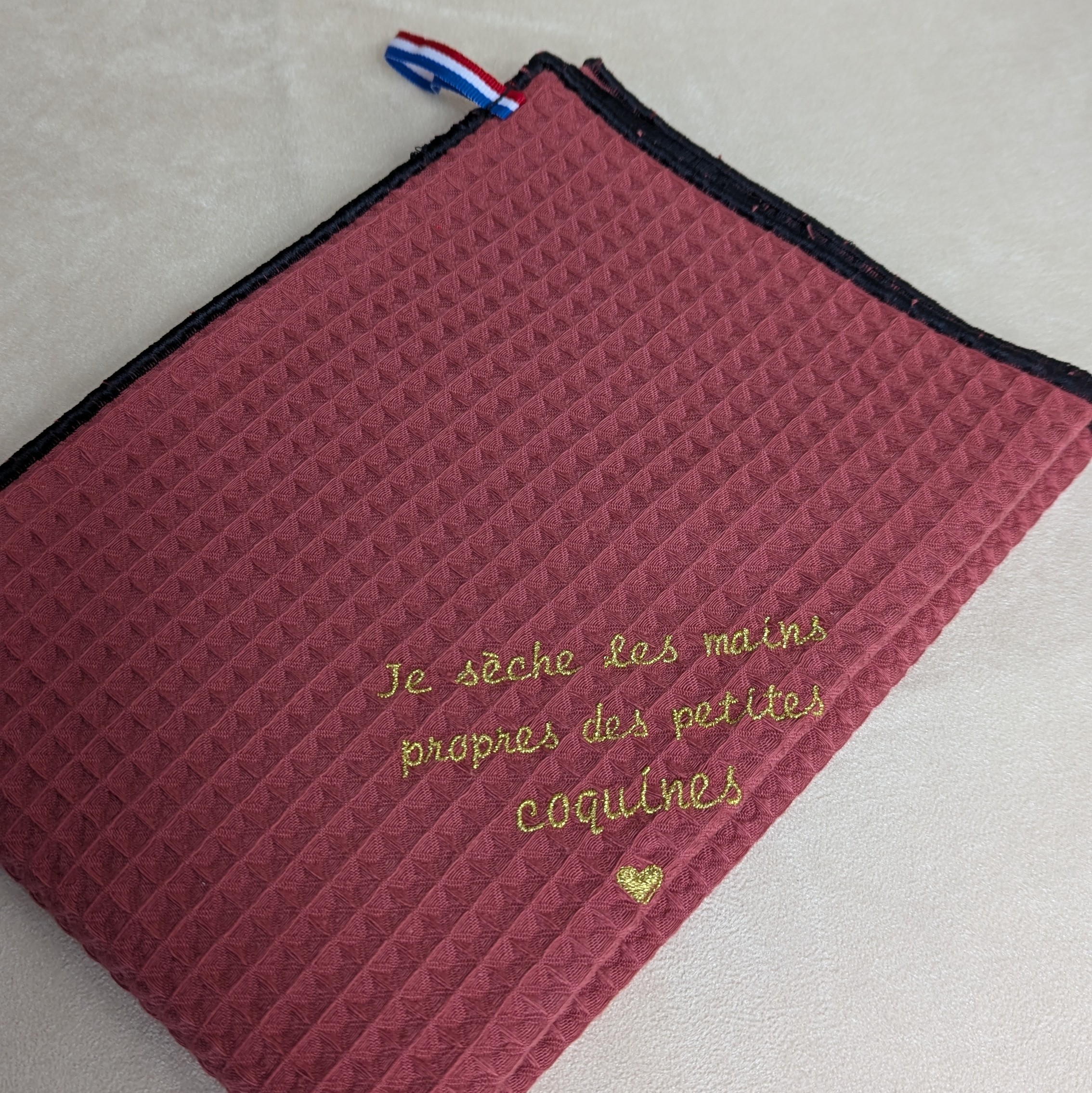 Torchon en coton brique nid dabeille Alex Doré Paris Personnalisable coquines