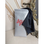 Etui Lunettes simili cuir argent motif corail rouge mat Alex Doré Paris et lingette