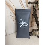 Etui Lunettes simili cuir anthracite motif abeille blanc mat Alex Doré Paris