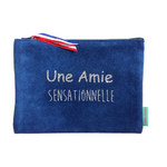 Pochette trousse Indispensable suedine bleu biface une amie sensationnelle glitter argent Alex Doré