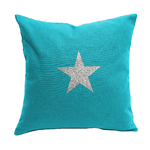 Coussin 40x40 coton turquoise étoile pailleté argent Alex Doré