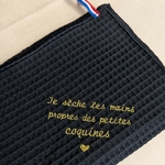 Torchon en coton noir nid dabeille Alex Doré Paris Personnalisable coquines