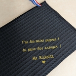 Torchon en coton noir nid dabeille Alex Doré Paris Personnalisable Bichette