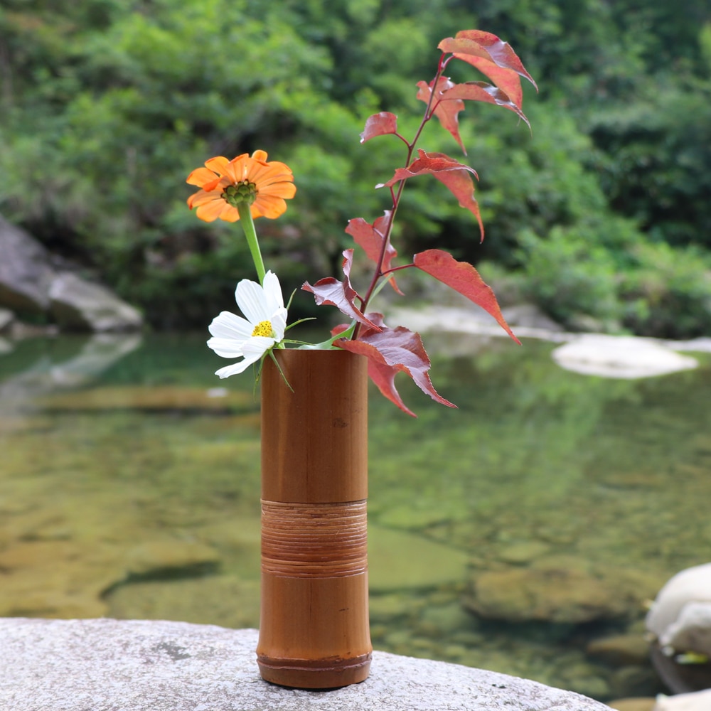 Vase Japonais En Bambou Tressé – Forme Carrée, Beige, Hauteur 37 Cm, Made In Japan
