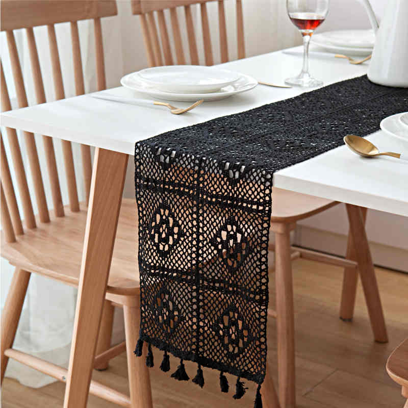 Chemin De Table Imperméable 33x120 Cm - Tissu Coton/lin, Noir, Pour Décoration Et Protection De Table