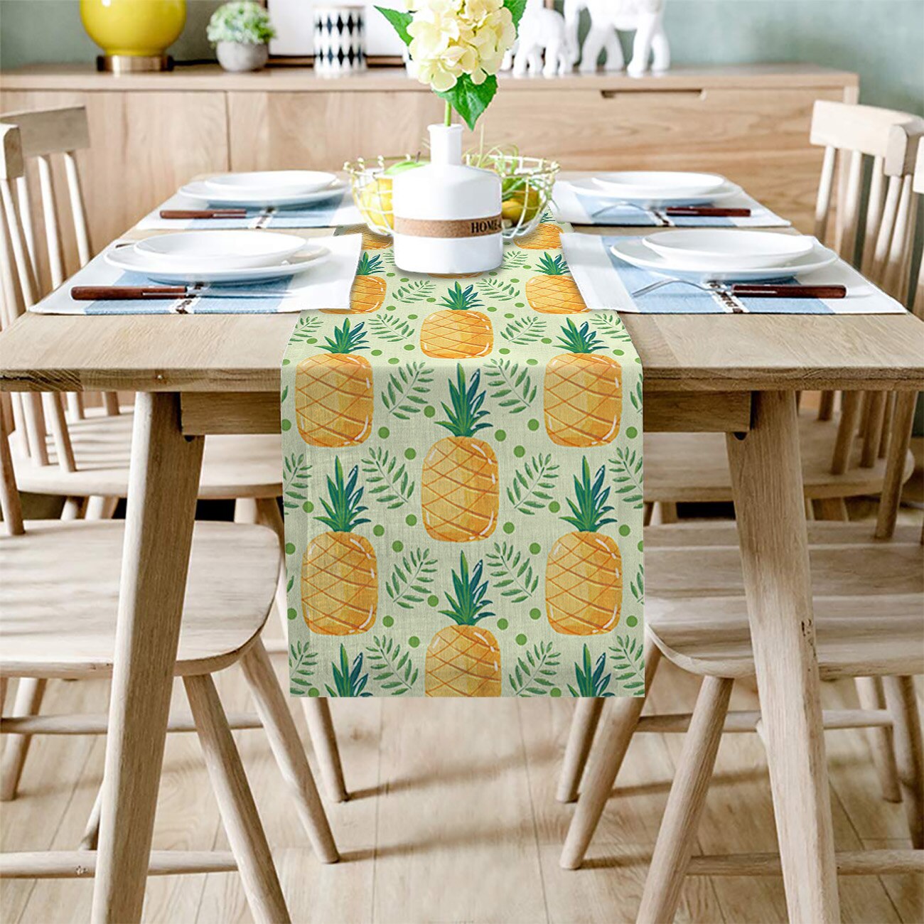 chemin-de-table-tropical-ananas-feuillage