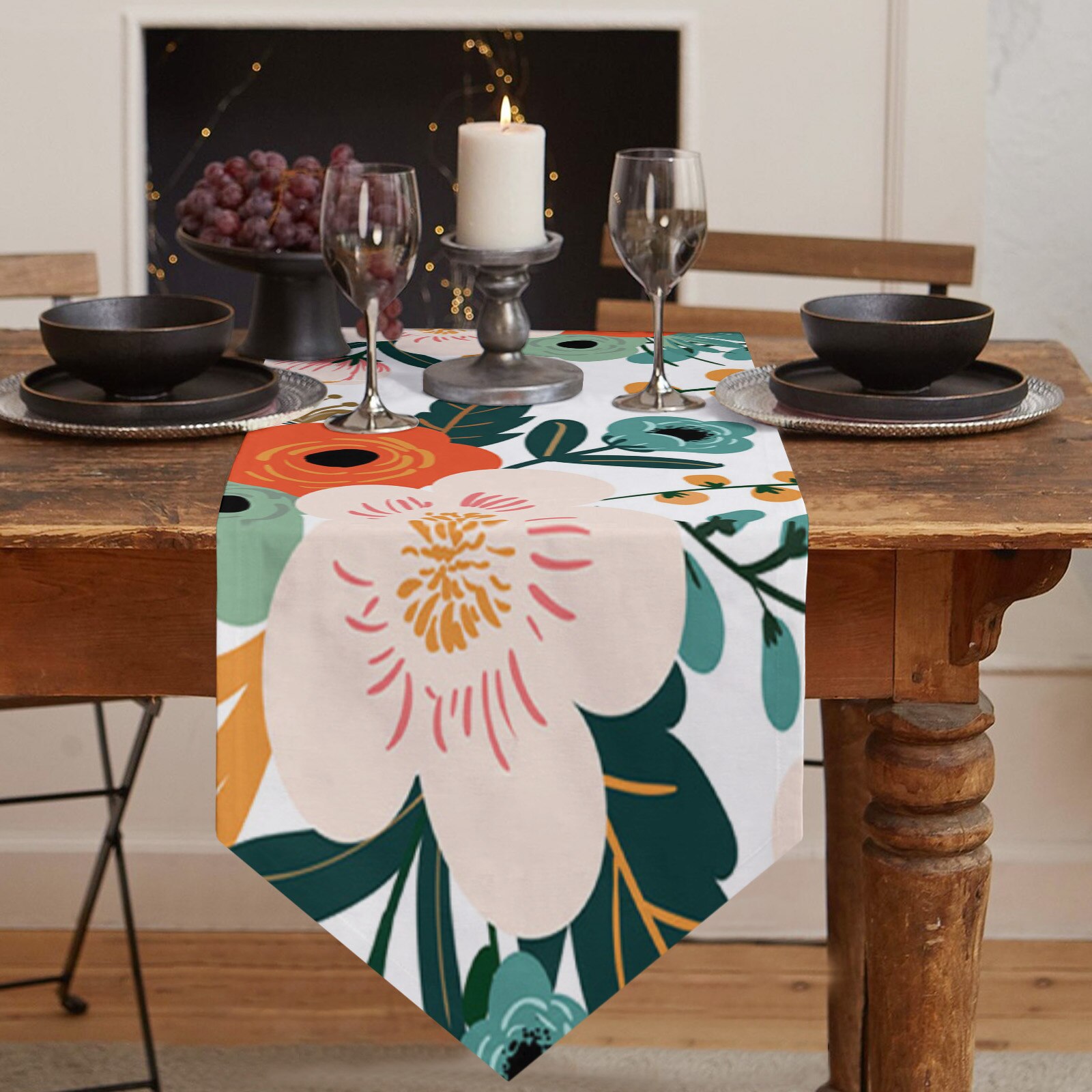 chemin-de-table-art-floral-moderne