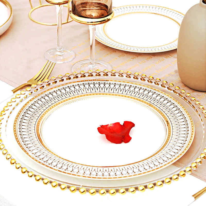 Assiette transparente empilable Sophia, assiette à dessert Kg, bord doré,  facile à nettoyer, salle à manger - AliExpress