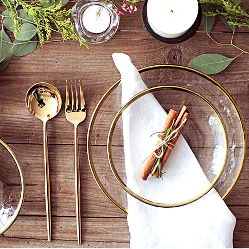 CRISTAL QUARTZ  Assiette en Verre avec Liseré Doré