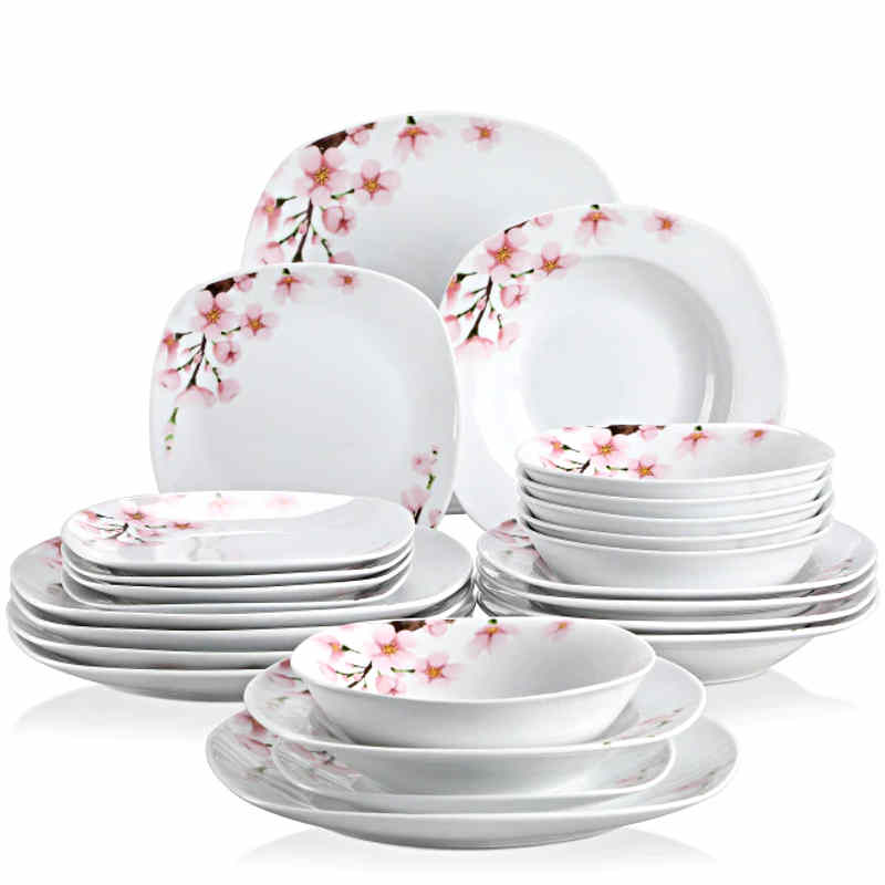 FLEUR DES CHAMPS<br />Vaisselle en porcelaine à fleurs roses (x48)