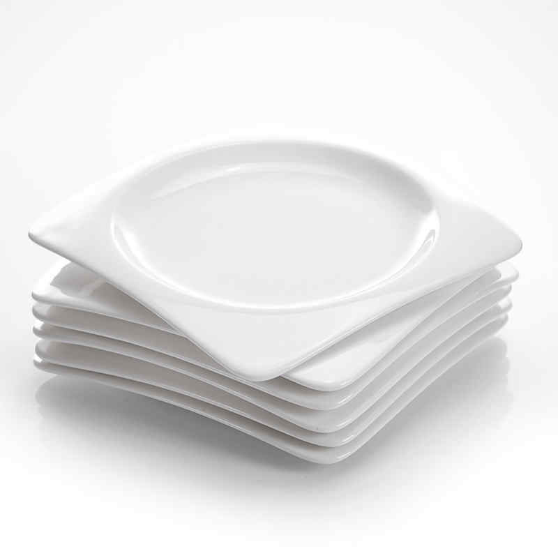 WHITE LINÉA <br />Assiette carrée en porcelaine blanche (x6)