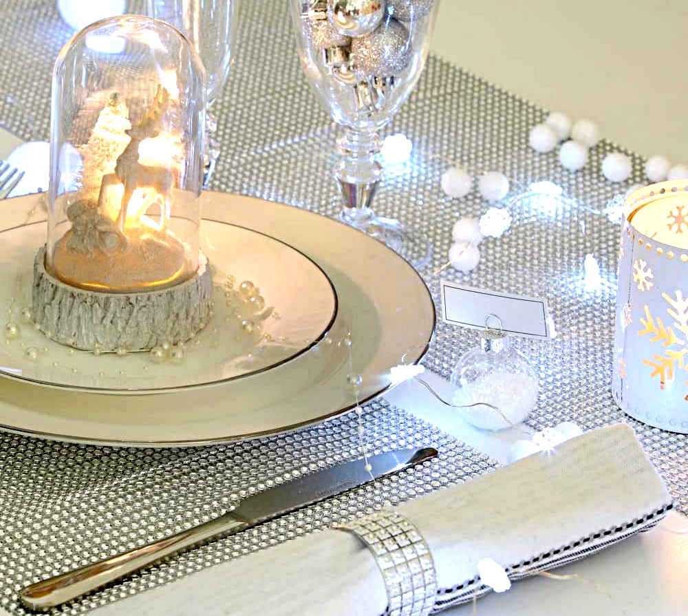 Chemin de table fantaisie brillant argent