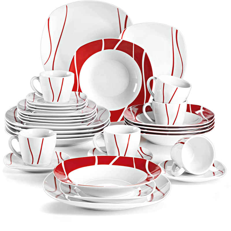 RED LINÉA <br />Service de vaisselle rouge et blanc (x30)