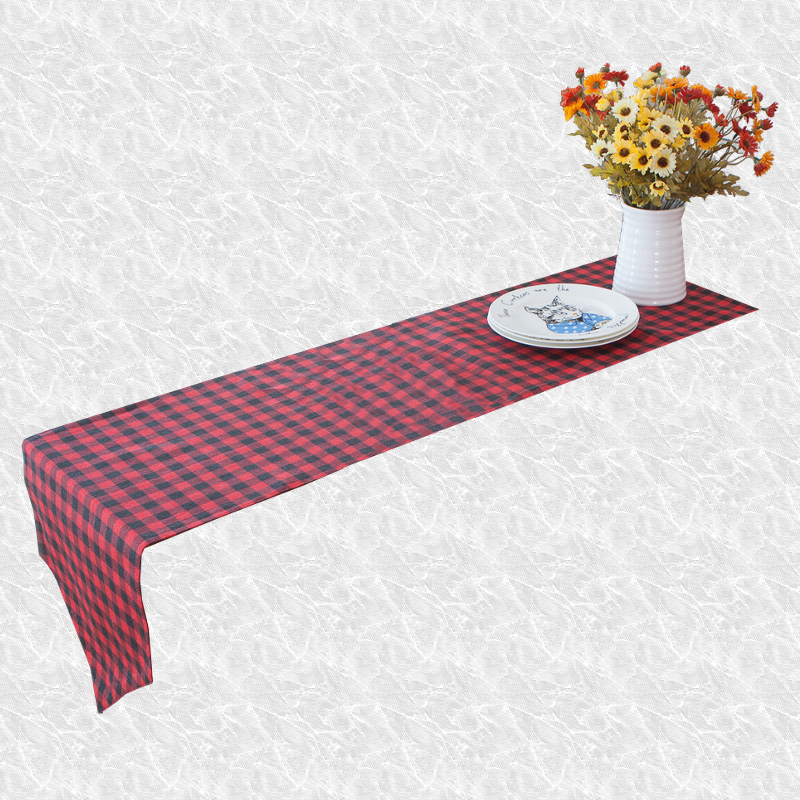 Chemin De Table Carreaux Bleus Et Blancs 40x200 Cm - 100% Coton, Style Maison De Campagne