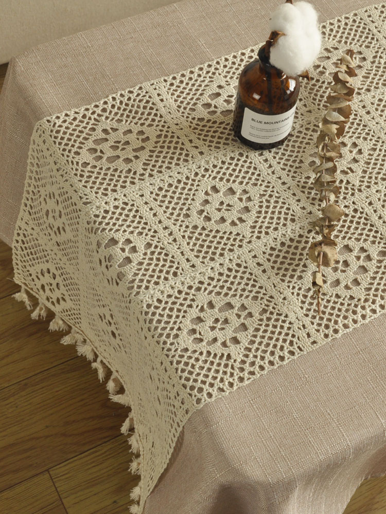 Chemin De Table Crochet Coton 110x27 Cm – Blanc, Fait Main, TBE