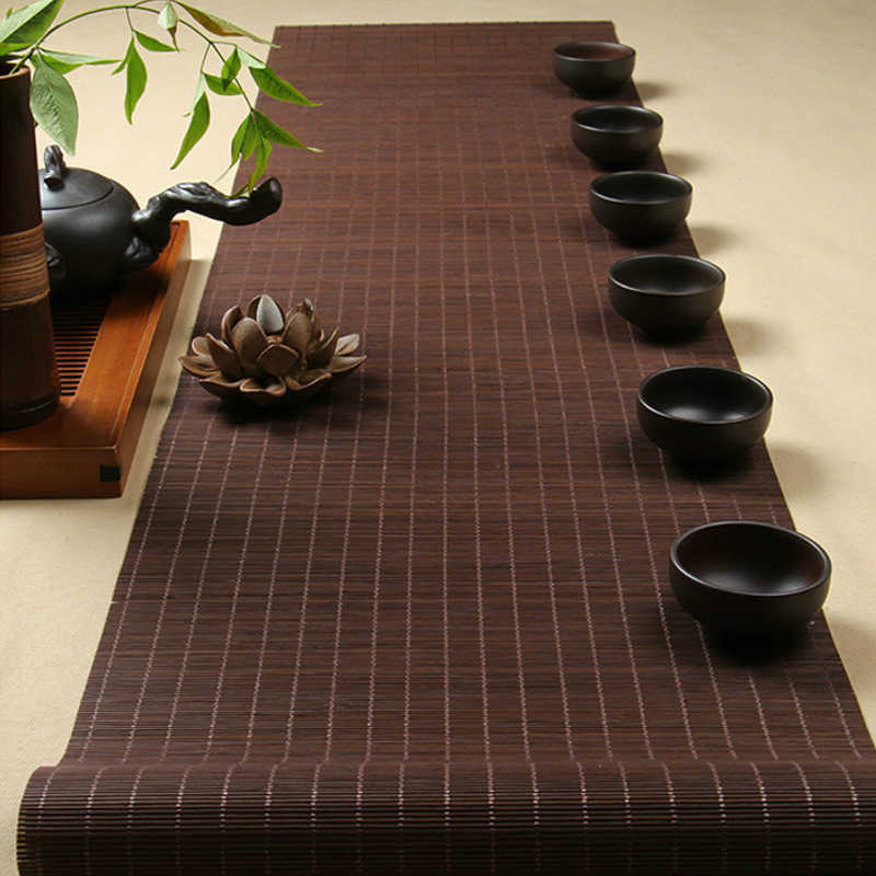 Chemin De Table Bambou Japonais - Motif Bleu/Or - 30x180 Cm - Antidérapant - Décoration Table Zen