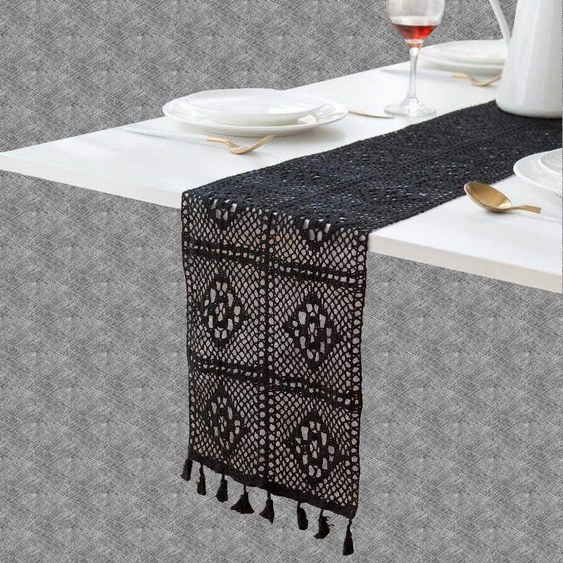 Chemin De Table Au Crochet Noir Fait Main Runner Collection
