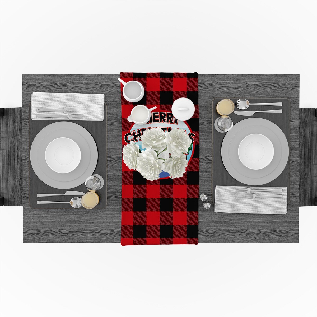 Chemin De Table Noël Rouge écossais - 40x140 Cm, Polyester, Lavable, Décoration Fête Et Maison