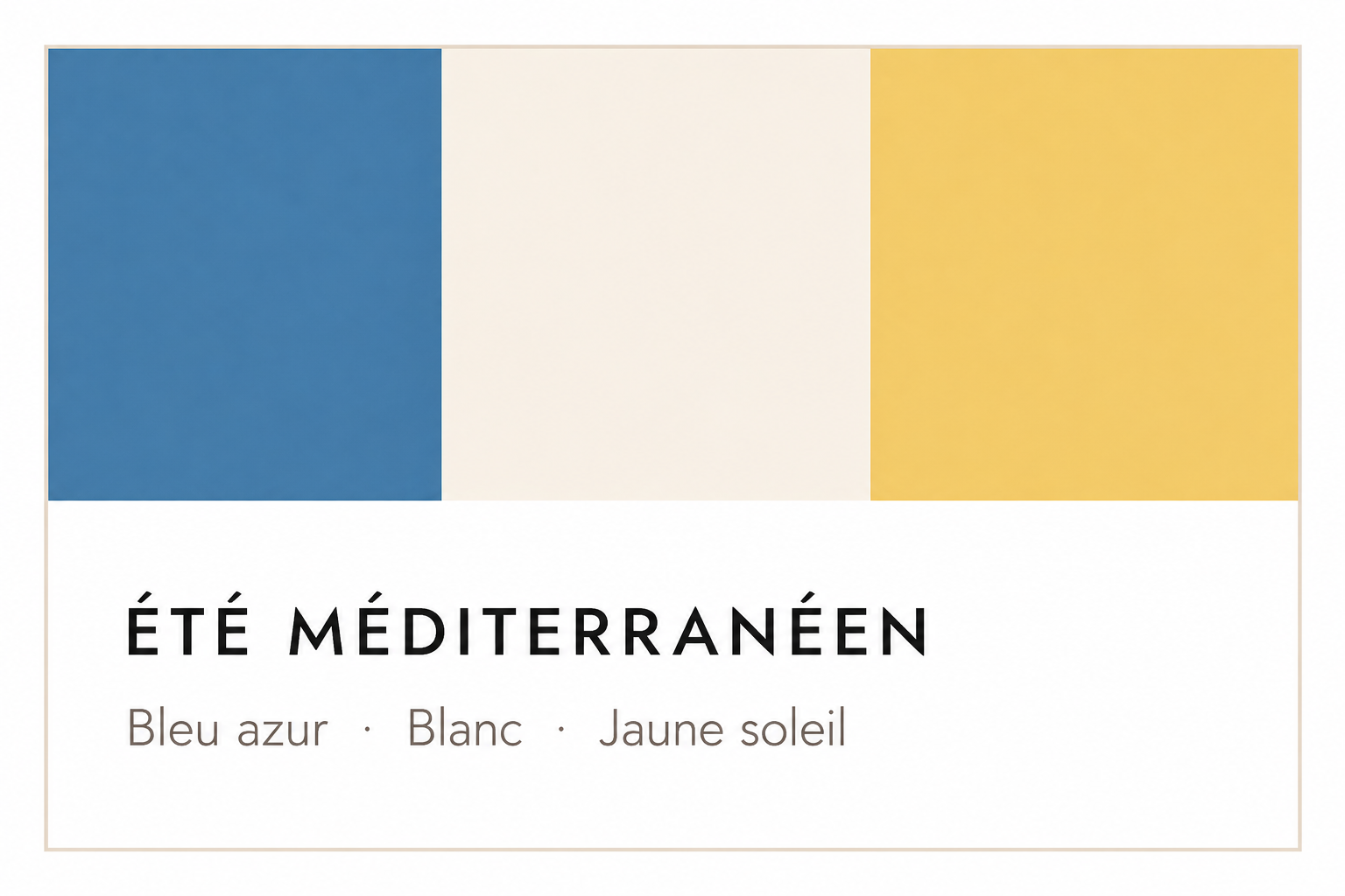 Palette Été Méditerranéen Palette de couleurs été méditerranéen : bleu azur, blanc et jaune solaire