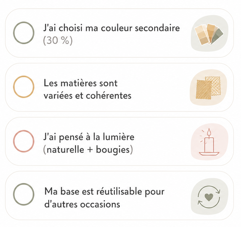 Checklist harmonie des couleurs décoration événement