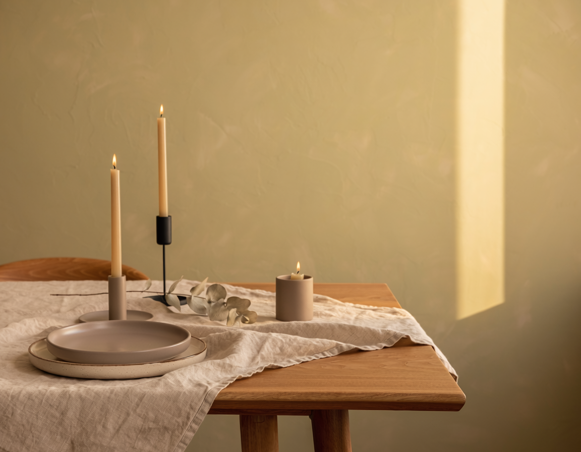 table minimaliste avec palette monochrome beige élégante
