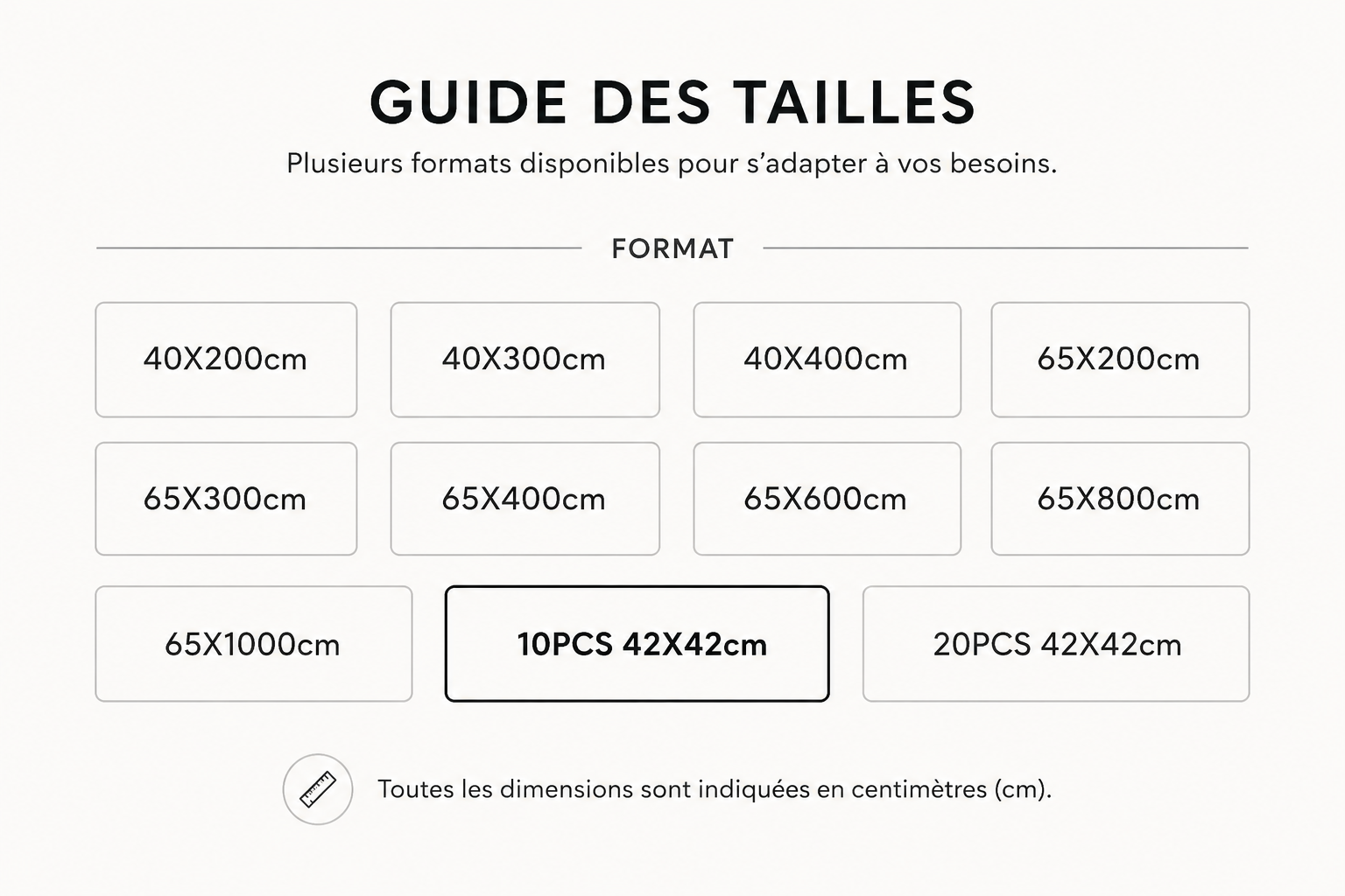 Guide des tailles du produit