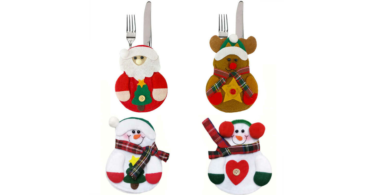 Lot De 6 Porte-couverts Noël En Feutre Rouge | Sacs Père Noël Pour Couteaux, Fourchettes | Décoration De Table