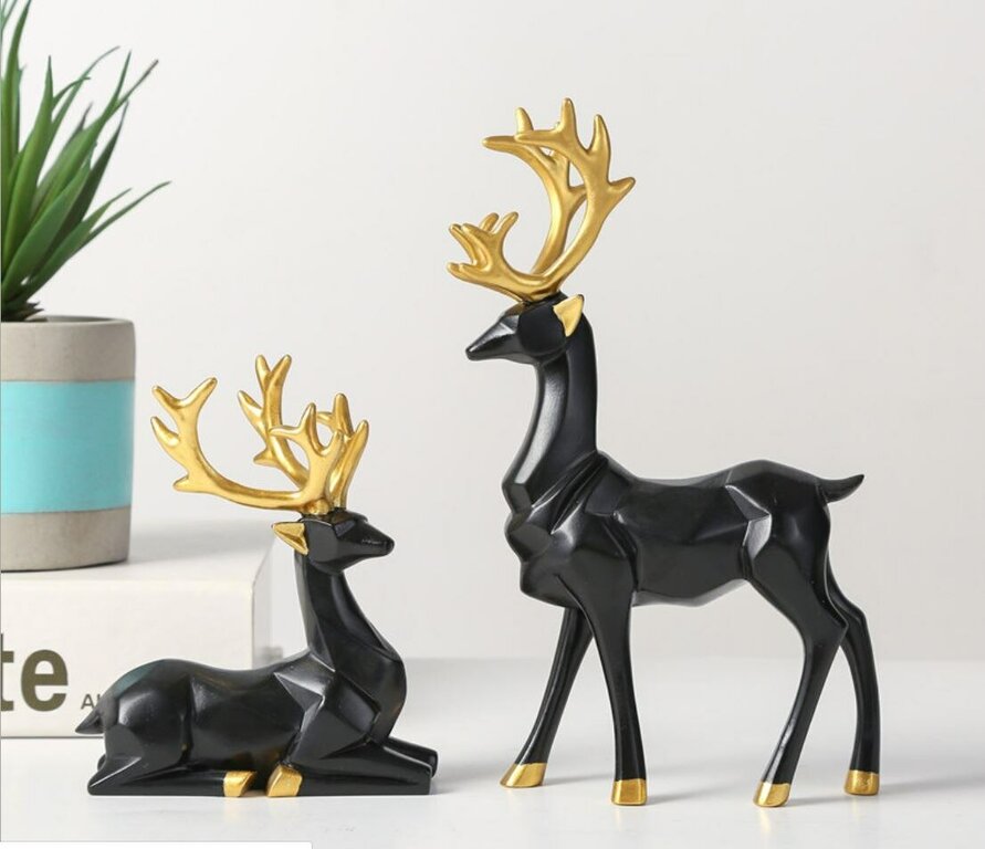 Statuettes De Renne En Métal Doré - Lot De 2 Tailles - Décoration Intérieure Style Vintage - Pour Salon, Bureau, Manteau De Cheminée