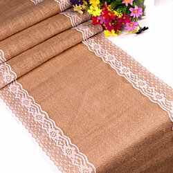 Lot de 10 Chemins de Table en Toile de Jute avec Dentelle pour Mariage Lot de 10 Chemins de Table en Toile de Jute avec Dentelle pour Mariage