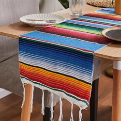 Chemin De Table Mexicain En Coton 35x275 Cm - Couleurs Vives, Pompons, Pour Décoration Mariage, Fête Ou Salle à Manger