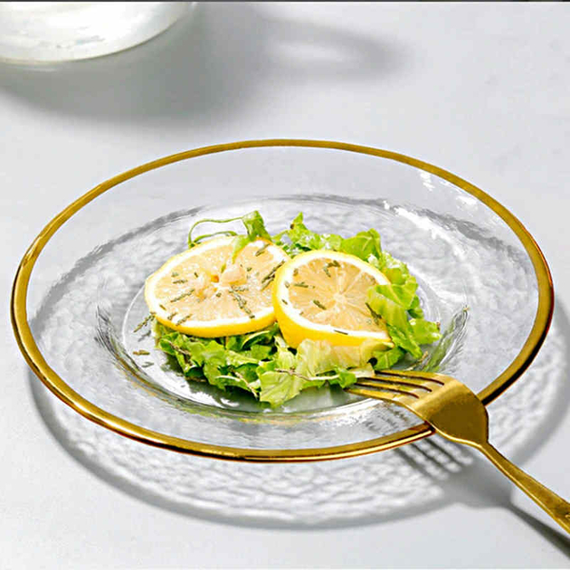 Assiettes transparente avec liseré doré Pampi