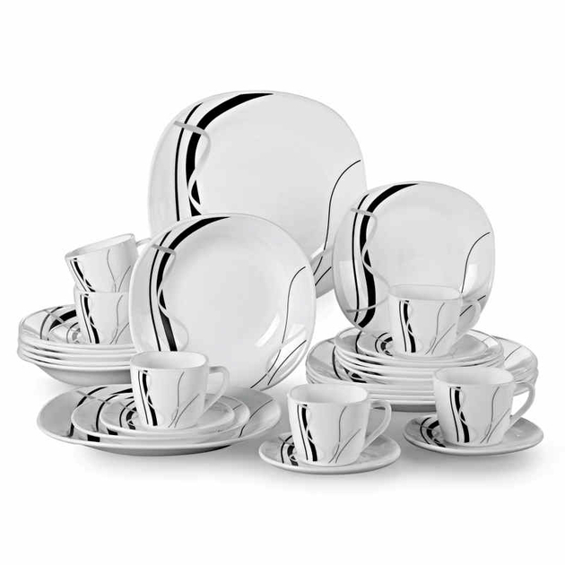 Ensemble De 24 Pièces En Verre Opale Blanc, Service Pour 4 Fournisseurs D' Assiettes à Dîner, D'assiettes à Apéritif Et De Bols à Soupe Ou à Céréales