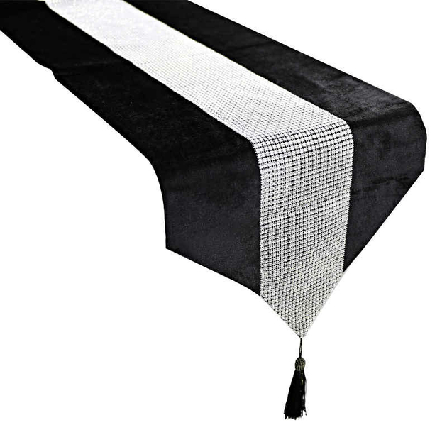 Deggodech Chemin de Table Noir Tissu avec Barres de Diamant Argenté Strass  Chemin de Table à Paillettes Décoration de Table élégante pour Le Mariage