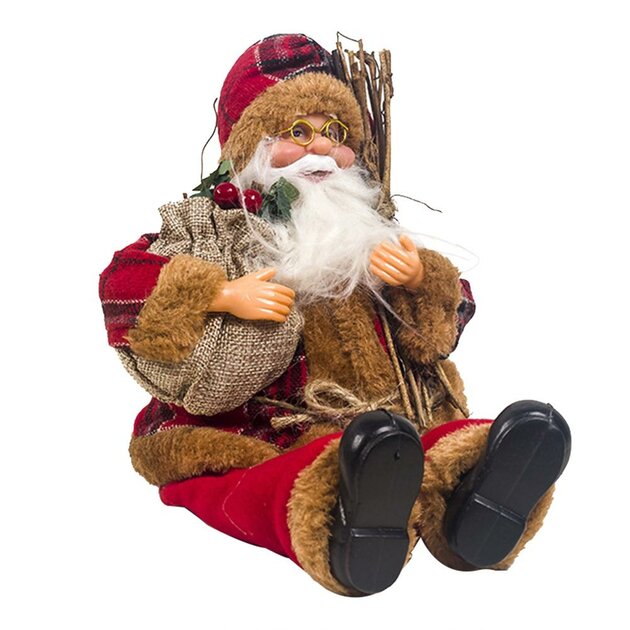 Figurine Père Noël Assis 57 Cm En Tissu Et Plastique - Décoration Intérieur Et Extérieur Pour Noël