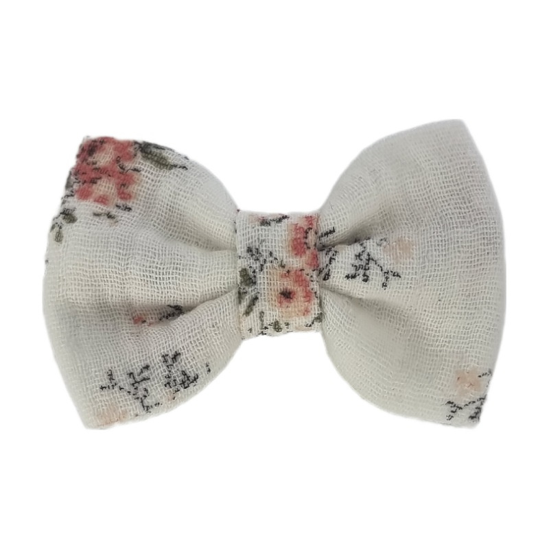 Barrette anti glisse double gaze coton blanc motif fleur romantique