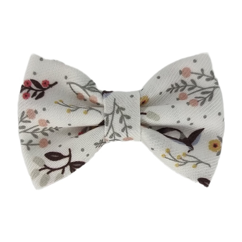 Barrette anti glisse twill couleur blanc motif animaux et fleur