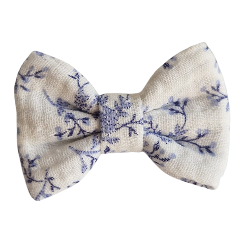 Barrette anti glisse double gaze coton motif fleur bleu lavande