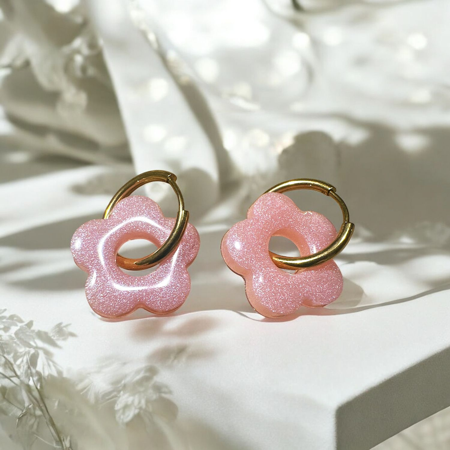 Boucles D'Oreilles Clip Or Rose Argent Sterling 925 Avec Nacre Clips