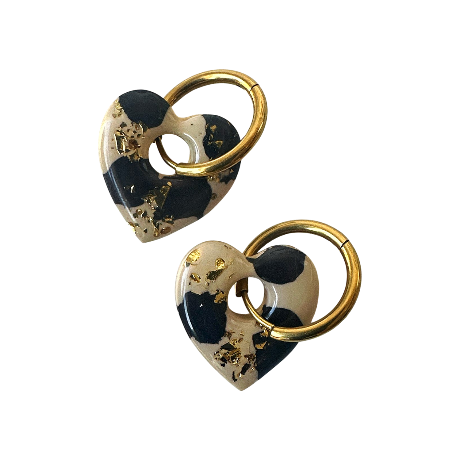 Boucles D'oreilles Pendantes Artisanales - Acier Inoxydable Doré Et Porcelaine à Zircon