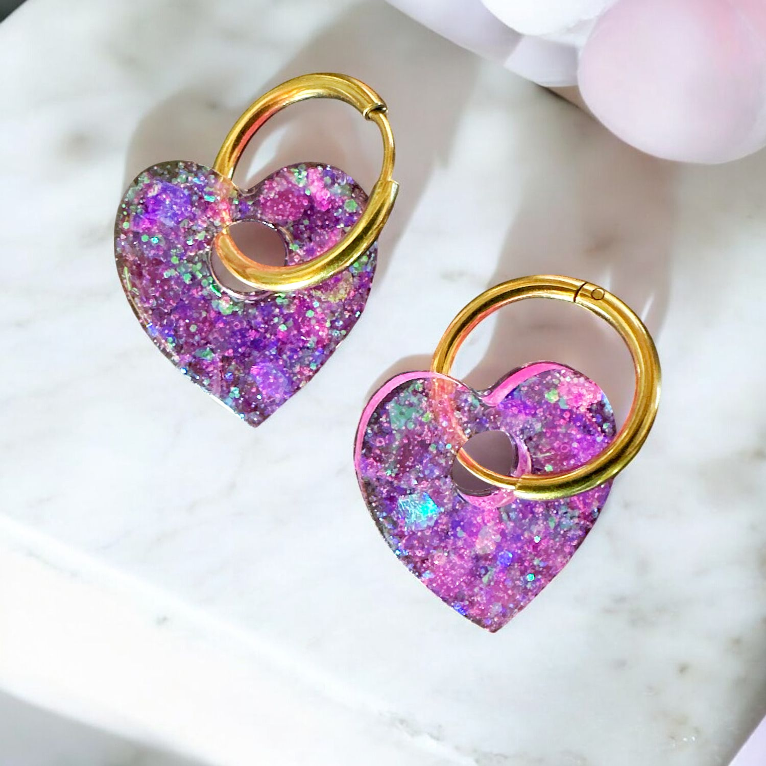 Boucles d'oreilles fleur Champagne Rosé – Créoles raffinées