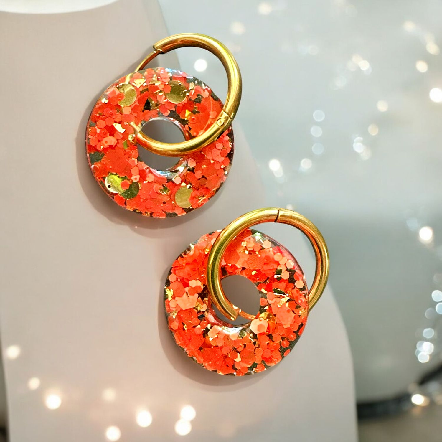 Grosses boucles d'oreilles rondes vintage rouge vin – Bohème Infinity