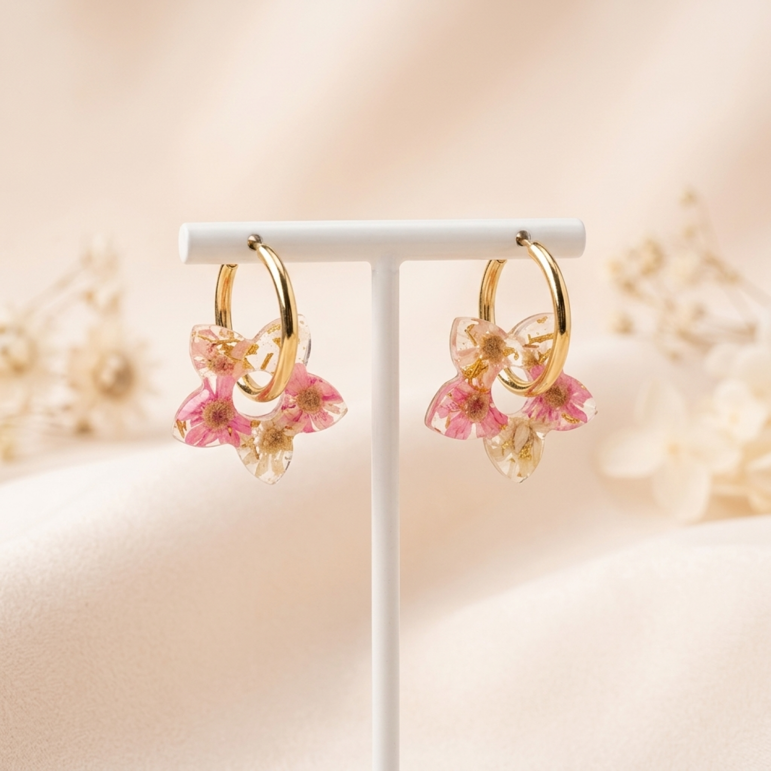 Boucles doreilles fleur de tiaré florale - vue 2