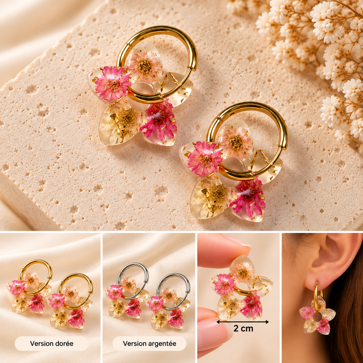 Boucles d'oreilles fleur de tiaré florale