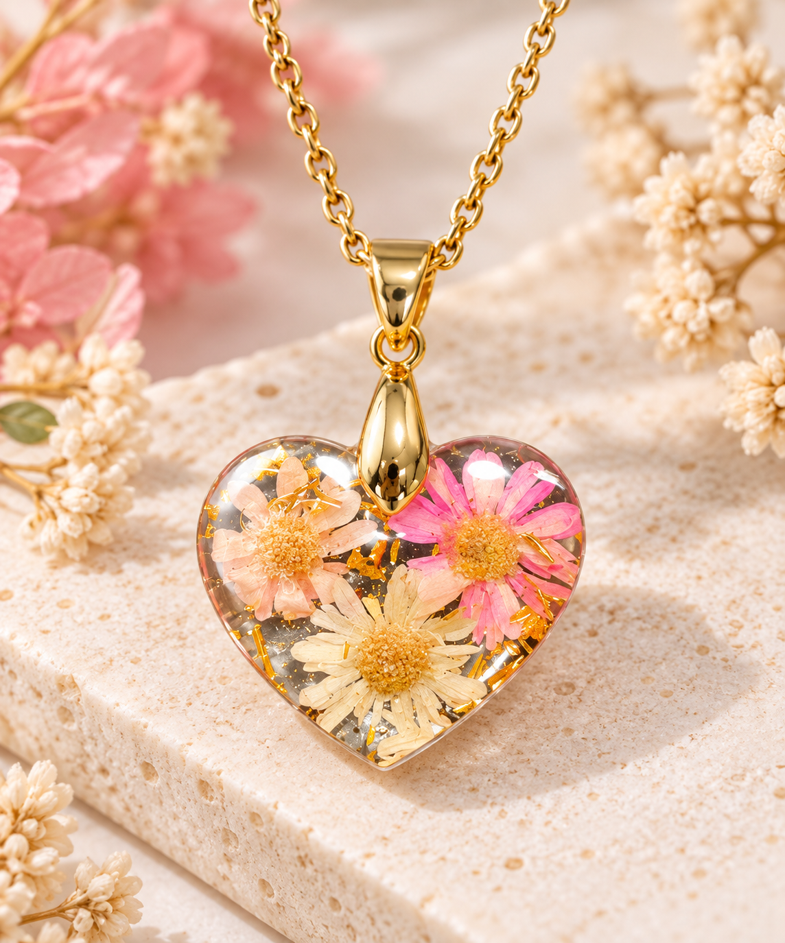 Pendentif cœur floral en résine C.A. Lylie